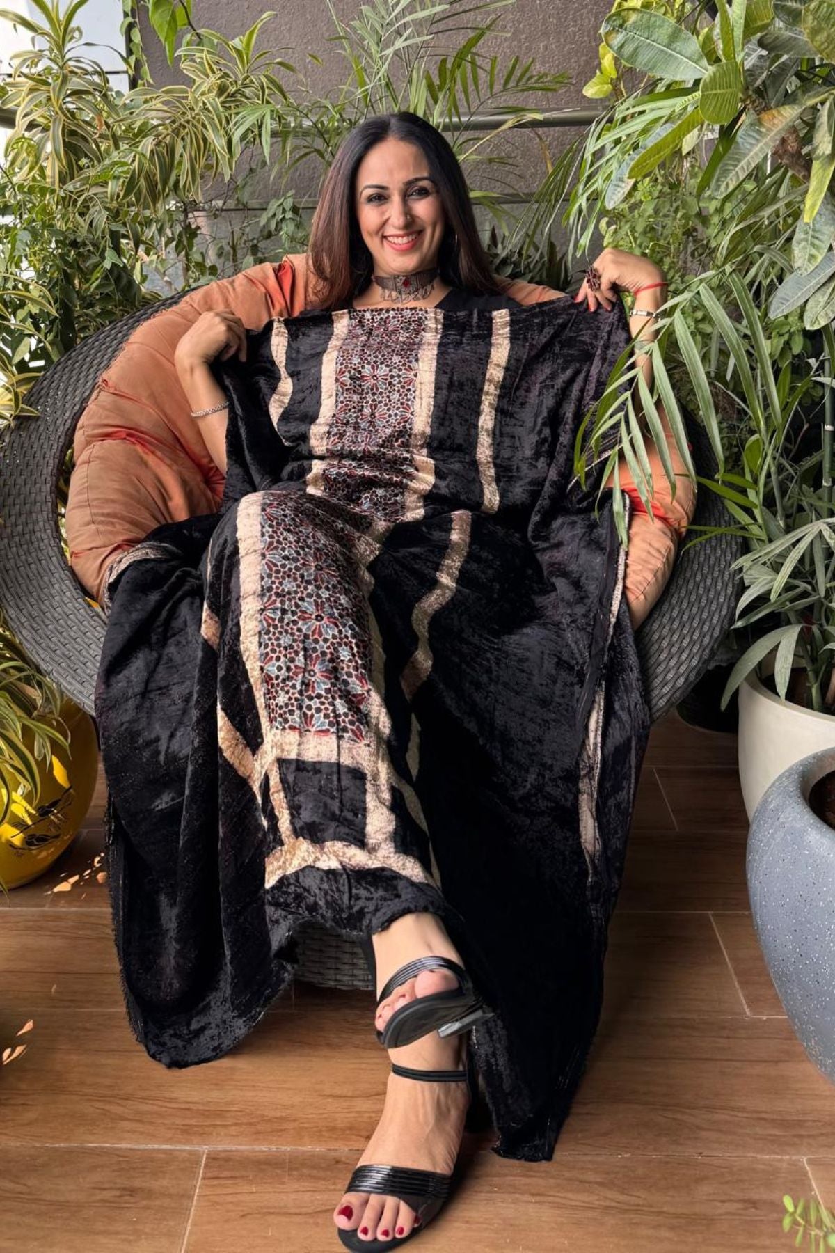Ajrakh art on velvet (kurta only)